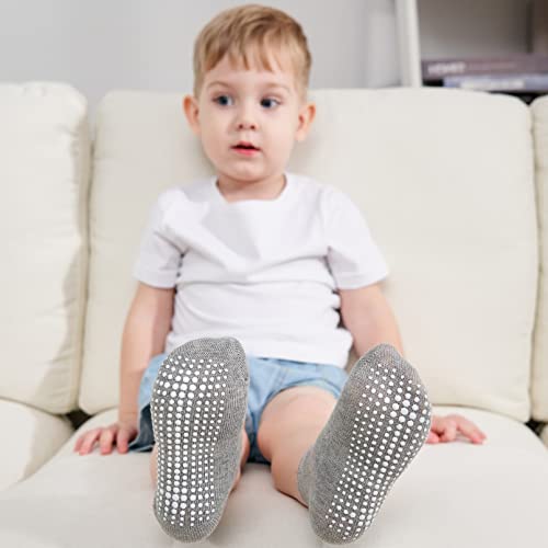ZAPLES Baby Non Slip Grip Ankle Socks with Non Skid Soles for Infants Toddlers Kids Boys Girls, Gray, 4-7 Years - Image 4