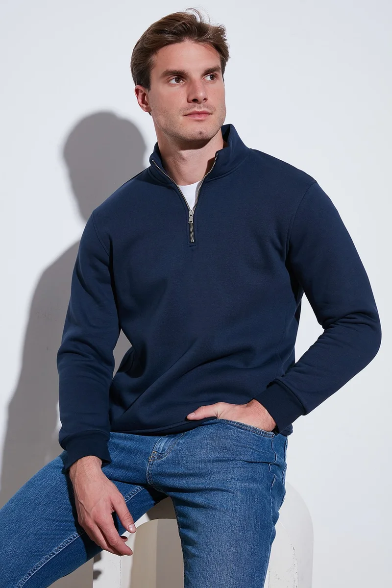 بوراتي Cotton Regular Fit Half Zipper Stand Collar Sweat Men's Sweat 59052592