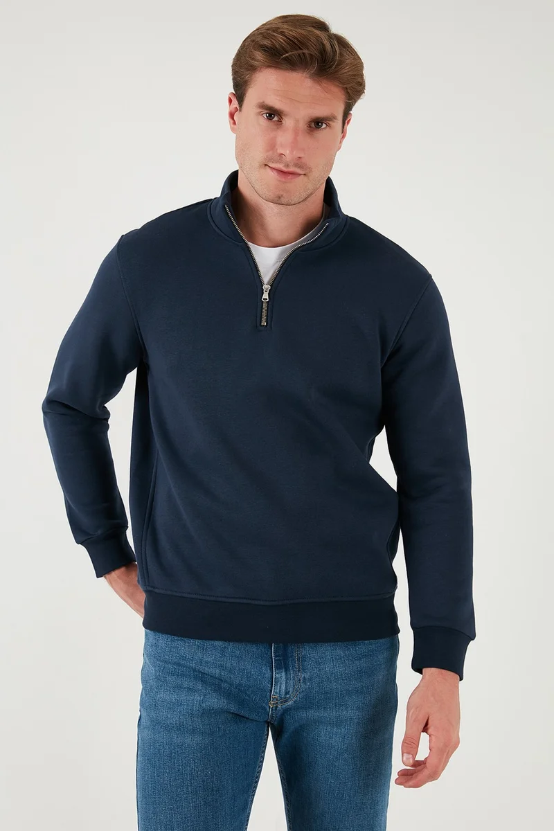 بوراتي Cotton Regular Fit Half Zipper Stand Collar Sweat Men's Sweat 59052592