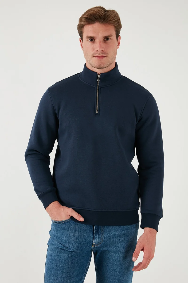 بوراتي Cotton Regular Fit Half Zipper Stand Collar Sweat Men's Sweat 59052592