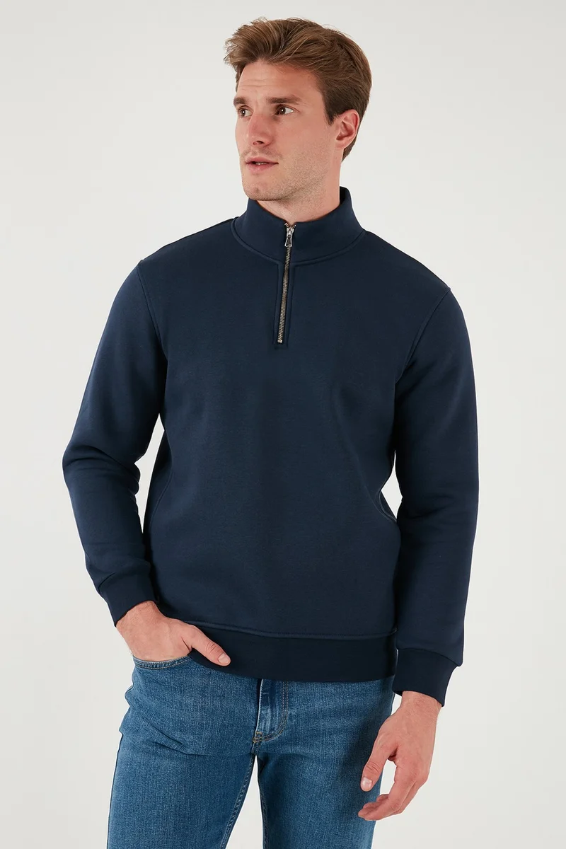 بوراتي Cotton Regular Fit Half Zipper Stand Collar Sweat Men's Sweat 59052592