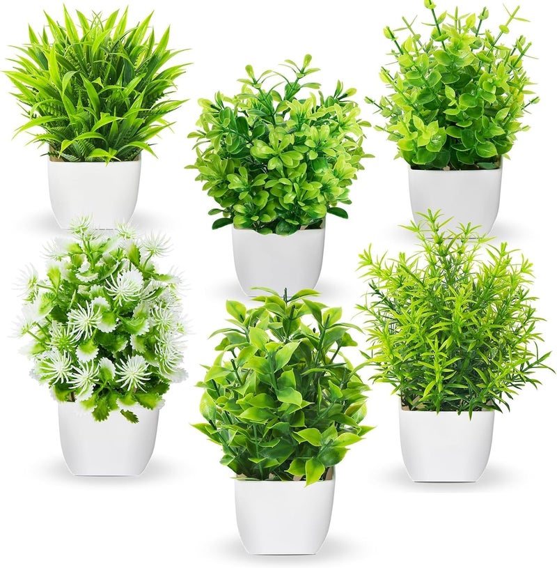 6 عبوات نباتات اصطناعية داخلية مع أواني، نباتات صغيرة لديكور المنزل، نباتات اصطناعية للنافذة، الحمام، الجدار، الطاولة، المكتب، المطبخ، المزرعة، ديكور الرف في أي مكان - Image 1