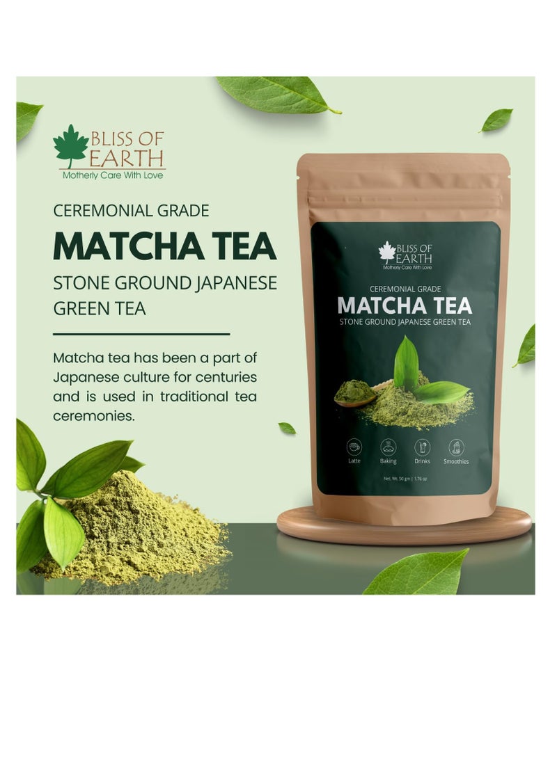 بليس اوف ايرث مسحوق الماتشا الياباني، شاي الماتشا الأخضر الياباني الفاخر المطحون على الحجر، غني بمضادات الأكسدة، مثالي للخبز والمشروبات، 50 جرامًا - Image 2