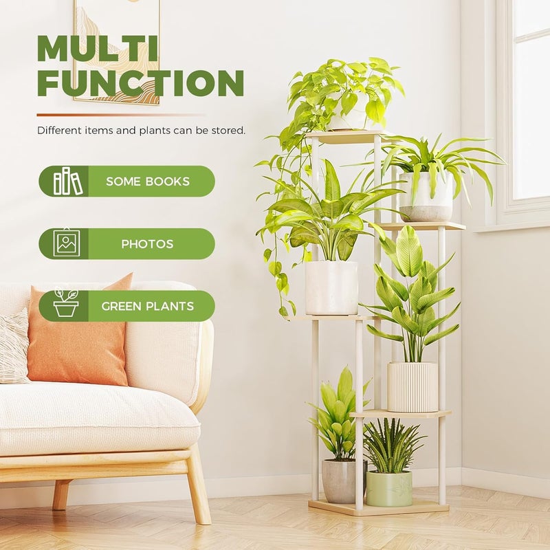 Bamworld Corner Plant Stand Indoor, Tall Metal Plant Shelf for Multiple Plants, Flower Stand for Patio Garden Balcony Living Room Bedroom, 5tier (White) - Image 2