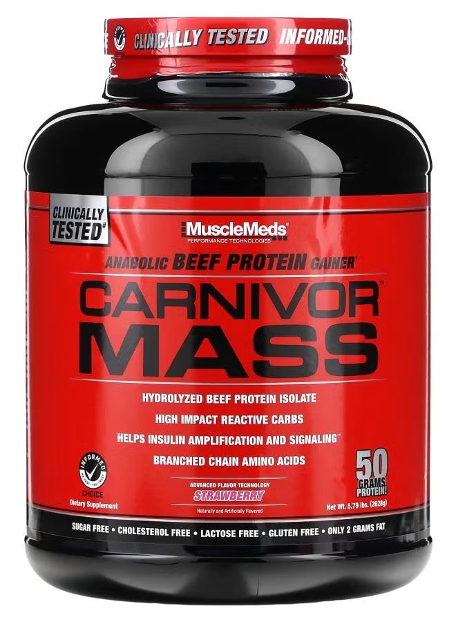 MUSCLEMEDS Carnivor Mass Anabolic Beef Protein Gainer Strawberry 5.79 lbs (2698 g) - Image 2