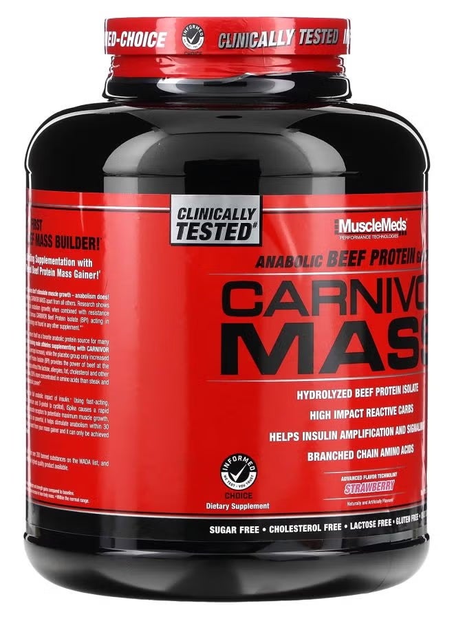 MUSCLEMEDS Carnivor Mass Anabolic Beef Protein Gainer Strawberry 5.79 lbs (2698 g) - Image 3