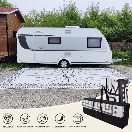 CircleRoad RV Outdoor Rug, 9' × 12' Plastic Straw Waterproof Rugs Lightweight Reversible RV Mat Outdoor Patio Rug with Storage Bag for Outside Camper Under Awning Backyard, Sun Print - Image 4