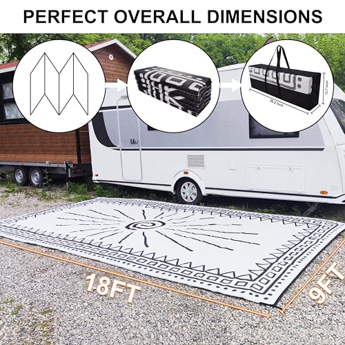 CircleRoad RV Outdoor Rug, 9' × 12' Plastic Straw Waterproof Rugs Lightweight Reversible RV Mat Outdoor Patio Rug with Storage Bag for Outside Camper Under Awning Backyard, Sun Print - Image 2