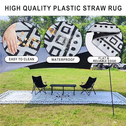 CircleRoad RV Outdoor Rug, 9' × 12' Plastic Straw Waterproof Rugs Lightweight Reversible RV Mat Outdoor Patio Rug with Storage Bag for Outside Camper Under Awning Backyard, Sun Print - Image 3
