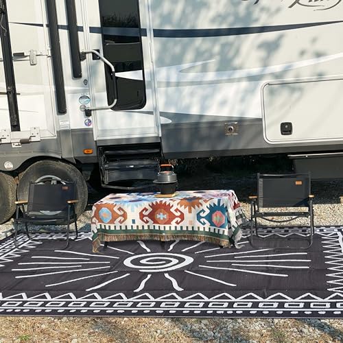 CircleRoad RV Outdoor Rug, 9' × 12' Plastic Straw Waterproof Rugs Lightweight Reversible RV Mat Outdoor Patio Rug with Storage Bag for Outside Camper Under Awning Backyard, Sun Print - Image 5