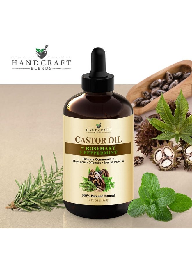 handcraft Blends - Handcraft Castor Oil With Rosemary Oil And Peppermint Oil For Hair Growth Eyelashes And Eyebrows 100% Pure And Natural Carrier Oil Hair Oil Moisturizing Massage Oil For Aromatherapy 4 Fl. Oz - Image 1