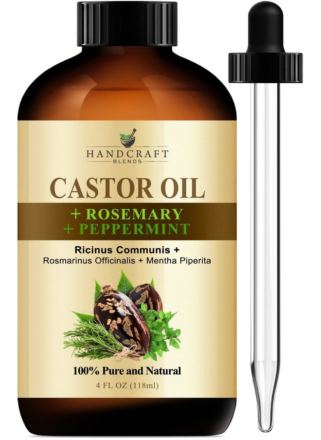 handcraft Blends - Handcraft Castor Oil With Rosemary Oil And Peppermint Oil For Hair Growth Eyelashes And Eyebrows 100% Pure And Natural Carrier Oil Hair Oil Moisturizing Massage Oil For Aromatherapy 4 Fl. Oz - Image 1