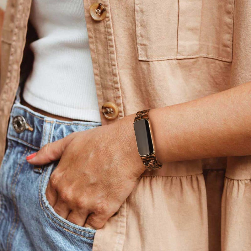 Vanjua Metal Band for Fitbit Luxe Bands Women Men, Stainless Steel Mesh Loop Adjustable Magnetic Wristband Replacement Strap Compatible with Fitbit Luxe Fitness and Wellness Tracker (Leopard) - Image 5