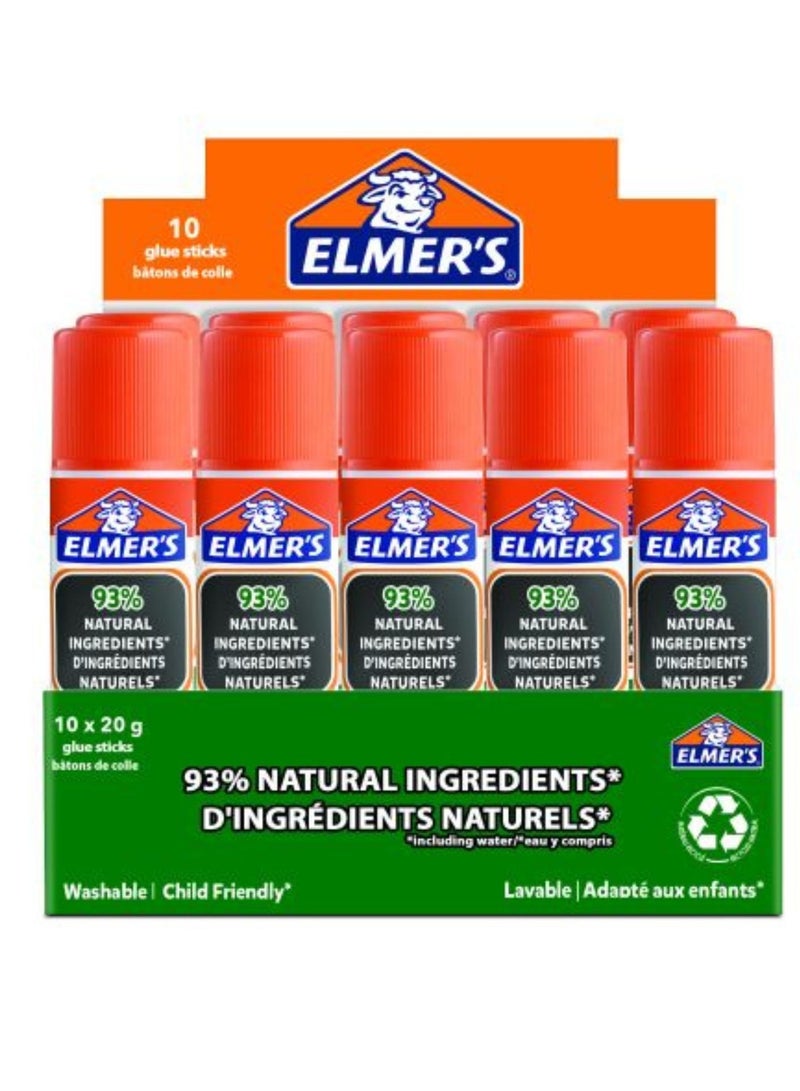 إلميرز عصا غراء بيضاء تحتوي على 20 جرام، عبوة من 10 قطع - Image 1