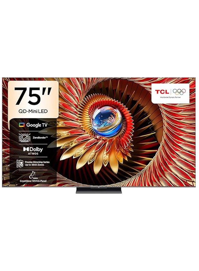 75 Inch Smart TV 4K QD-Mini LED Gaming Google TV, 144Hz Native Refresh Rate, Precise Dimming Series Up to 3840 Zones, CrystGlow WHVA Panel, HDR 4500 nits, ZeroBorder (2025 Model) 75C8K black