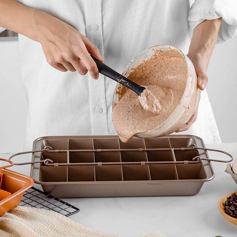 MEETOZ Non Stick Brownie Pans with Dividers, High Carbon Steel 18-Lattice Brownie Baking Tray for for Oven Baking, Baking Pan with Built-in Slicer & Rack - Image 3