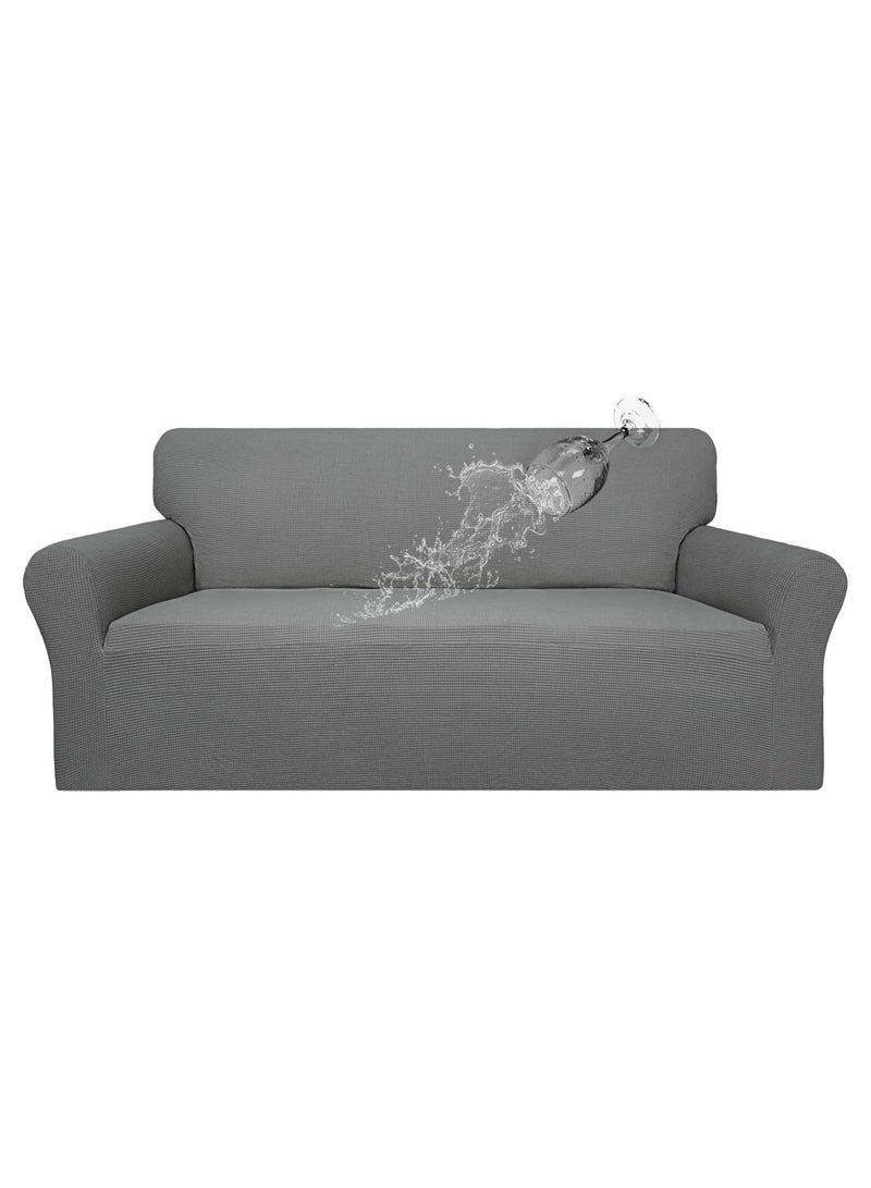 Beauenty Waterproof Couch Cover, Dual Sofa Stretch Jacquard Slipcover, Leakproof Furniture Protector, Water Repellent Sofa Covers, Universal Couch Slipcover for Kids, Pets (Light Grey, 4 Seater) - Image 1