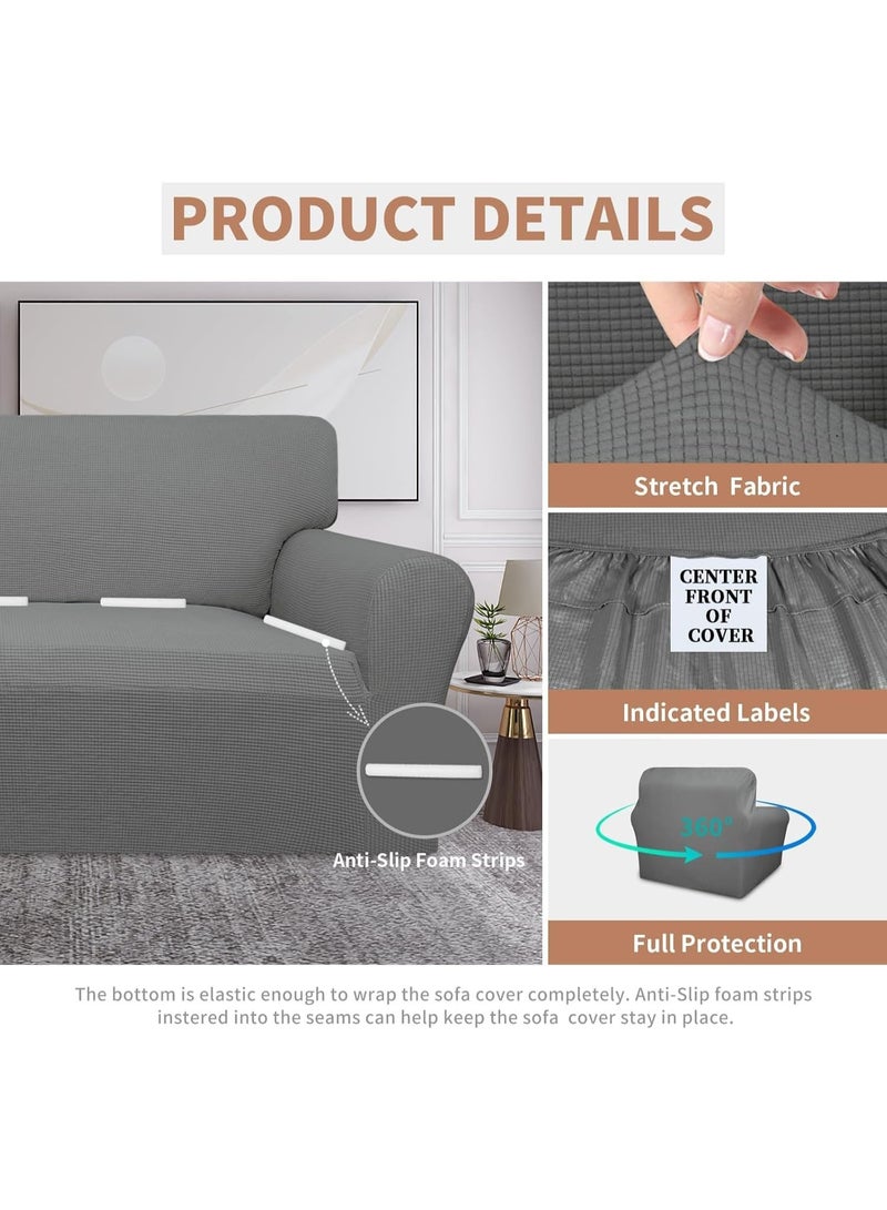 Beauenty Waterproof Couch Cover, Dual Sofa Stretch Jacquard Slipcover, Leakproof Furniture Protector, Water Repellent Sofa Covers, Universal Couch Slipcover for Kids, Pets (Light Grey, 4 Seater) - Image 4