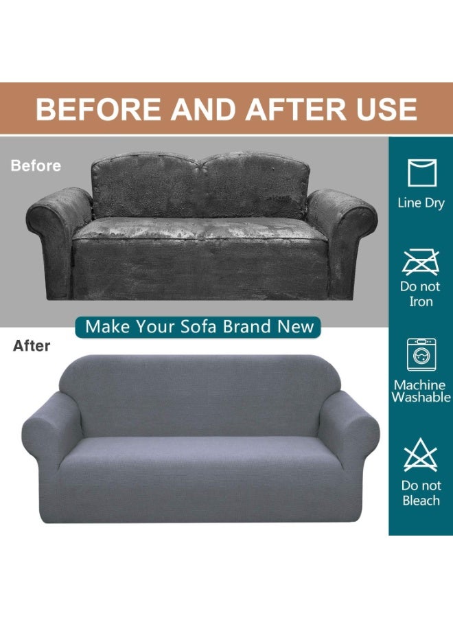 Beauenty Waterproof Couch Cover, Dual Sofa Stretch Jacquard Slipcover, Leakproof Furniture Protector, Water Repellent Sofa Covers, Universal Couch Slipcover for Kids, Pets (Light Grey, 4 Seater) - Image 5