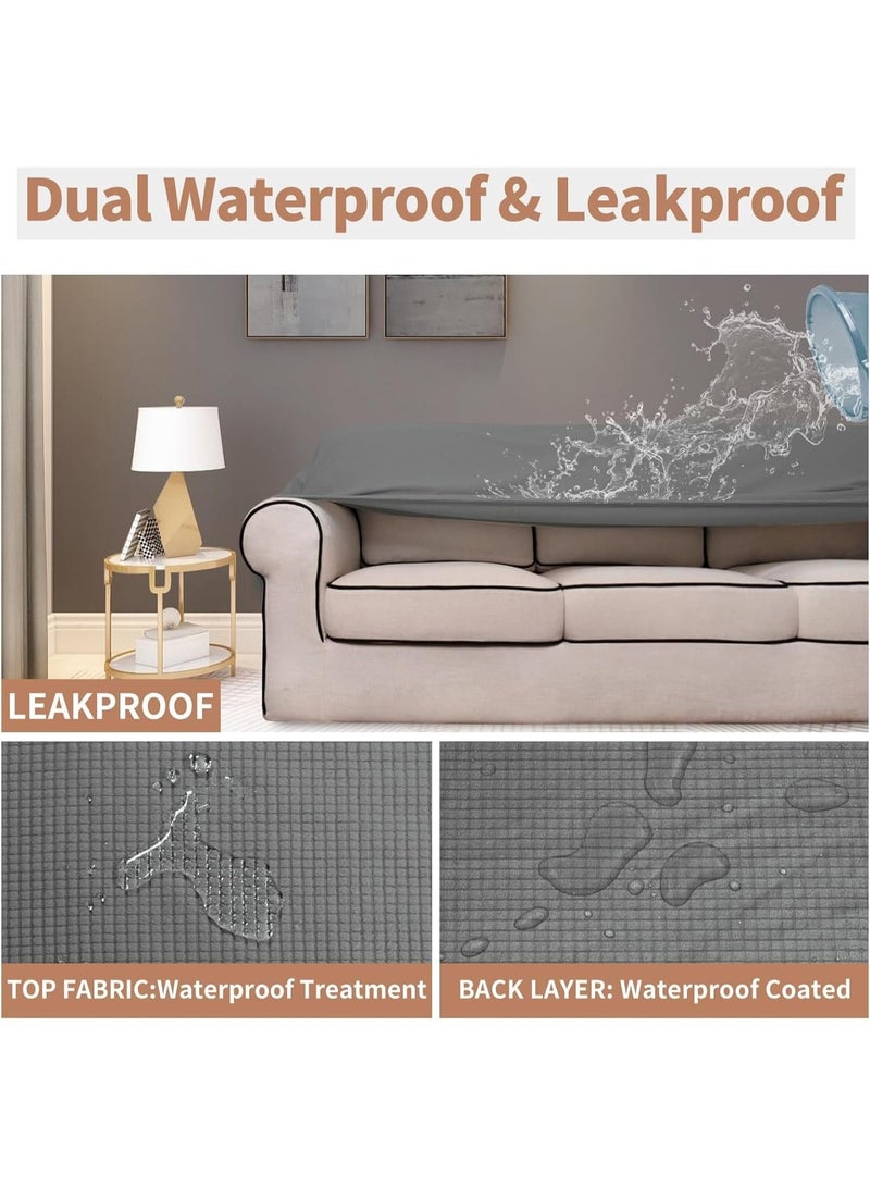 Beauenty Waterproof Couch Cover, Dual Sofa Stretch Jacquard Slipcover, Leakproof Furniture Protector, Water Repellent Sofa Covers, Universal Couch Slipcover for Kids, Pets (Light Grey, 4 Seater) - Image 3