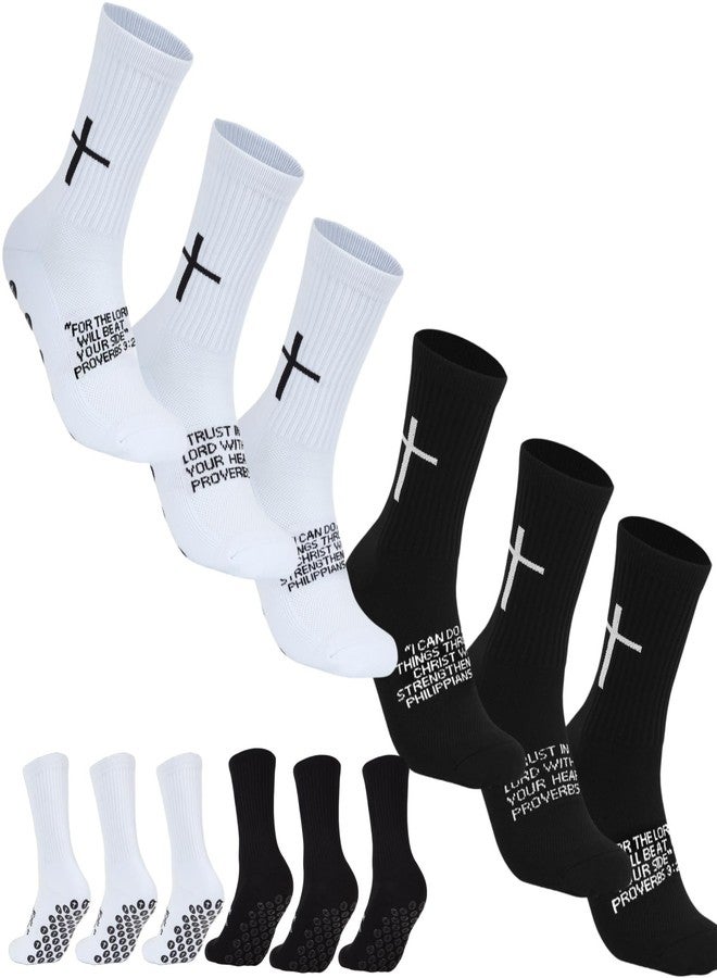 Meudid 6 Pairs Cross Grip Soccer Socks for US 6-13 - Anti-Slip Christian Socks with Bible Verse, Jesus Sports Sock for Football Training - Image 1