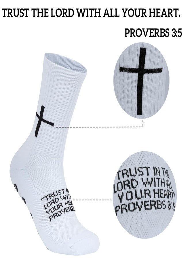Meudid 6 Pairs Cross Grip Soccer Socks for US 6-13 - Anti-Slip Christian Socks with Bible Verse, Jesus Sports Sock for Football Training - Image 4