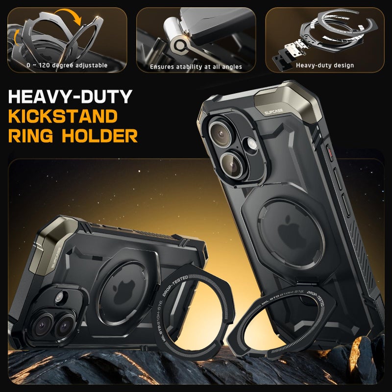 SUPCASE for iPhone 16 Case with Camera Control Capture Button (Unicorn Beetle Grip), [Compatible with MagSafe] Heavy Duty Rugged Magnetic Stand Phone Case for iPhone 16 6.1'' 2024, Black - Image 5