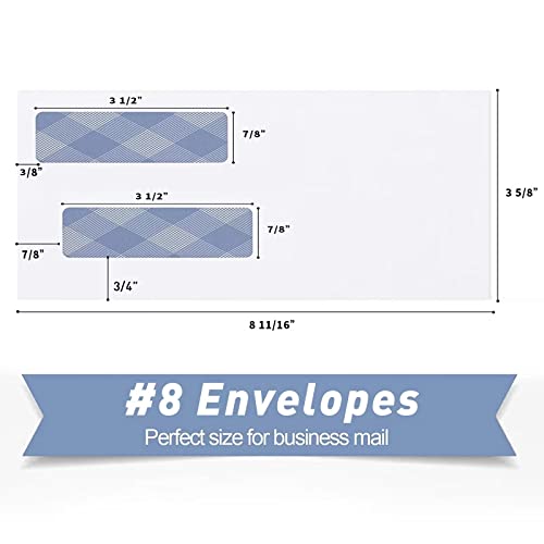 PANDRI 500#8 Self Seal Business Envelopes, PANDRI No.8 Double Window Design for Business and Quickbooks Check(invoice not fit), Documents Secure Mailing - Number 8 Size 3 5/8 X 8 11/16-24LB - Image 2