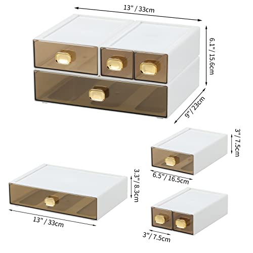 OSteed Spacious Desktop Storage Box, 1 Large 1 Middle & 2 Small Storage Drawers, Stackable Office Desk Drawer Organizer and Accessories, Printer Paper Organizer, White Plastic Drawers for Workspace - Image 2
