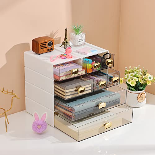 OSteed Spacious Desktop Storage Box, 1 Large 1 Middle & 2 Small Storage Drawers, Stackable Office Desk Drawer Organizer and Accessories, Printer Paper Organizer, White Plastic Drawers for Workspace - Image 5