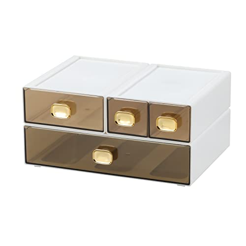 OSteed Spacious Desktop Storage Box, 1 Large 1 Middle & 2 Small Storage Drawers, Stackable Office Desk Drawer Organizer and Accessories, Printer Paper Organizer, White Plastic Drawers for Workspace - Image 1