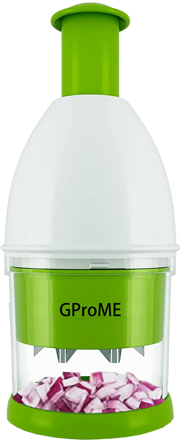 GProME New Food Chopper Manual Hand Onion Chopper DicerSlap Vegetable Chop Cutter Mincer for Garlic Mushroom Nuts Almond Ginger Herbs Parsley Chili Tomato DurableDishwasher SafeBPA FreeLarge