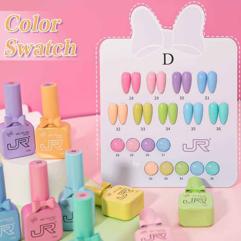 JR 9pcs 15ml Spring Gel Nail Polish Set Macaron Color Light Red Pink Nude Pastel Gel Polish Kit UV LED Soak Off Polish Home DIY Gel Polish Set - Image 2