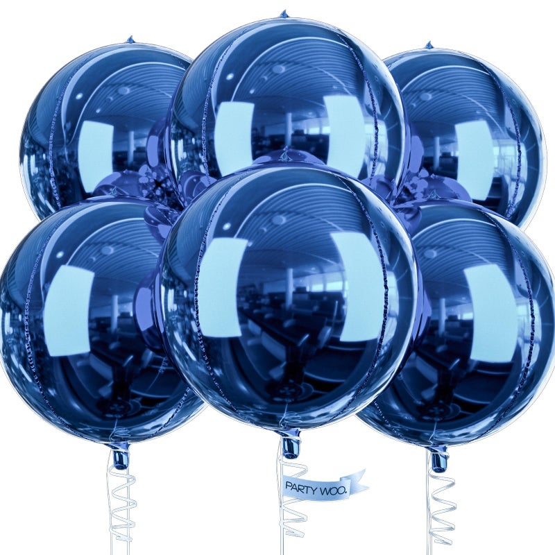 PartyWoo Navy Blue Foil Balloons 6pcs 22 Inch Large Round Foil Big Giant 4D Jumbo Inflatable Mirror Ball Mylar Balloons for Graduation Men Birthday Baby Shower Space Themed Party Decorations