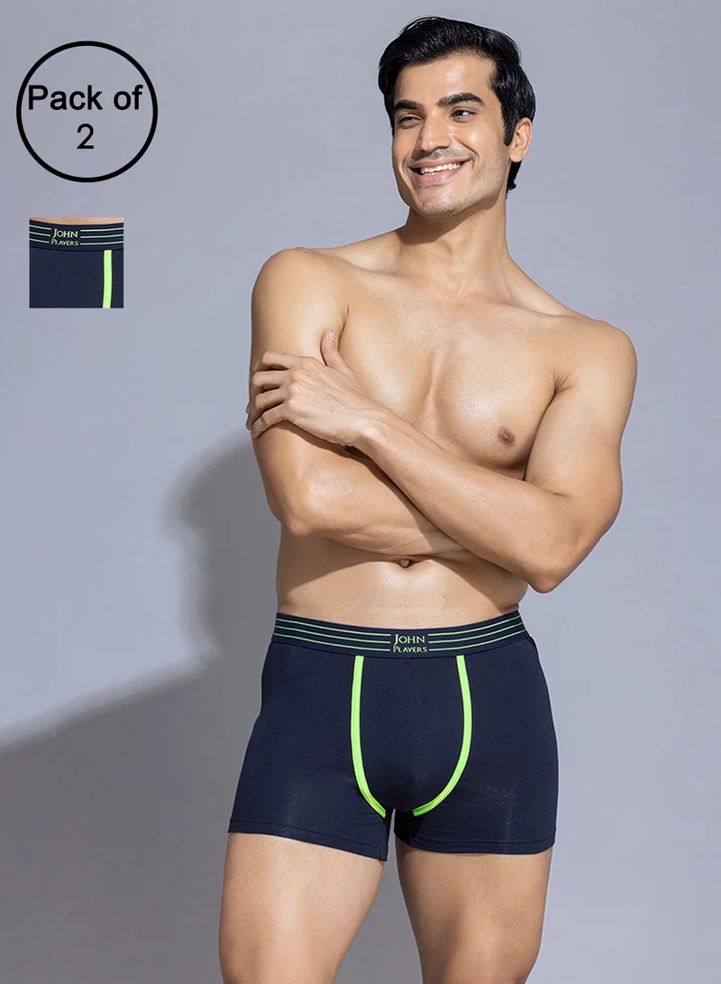 جون بلاير John Players Pack of 2  Cotton Trunks with Striped Waistband in Navy