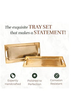 Objet D'Art Decorative Gold Trays by Objet D’Art, Beaufort Rectangular Bar Tray for Living Room, Ottoman and Coffee Table, Set of 2 Trays for Candles, Liquor, and Centerpieces  - Image 4