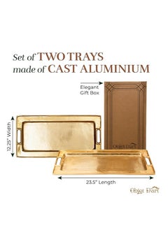 Objet D'Art Decorative Gold Trays by Objet D’Art, Beaufort Rectangular Bar Tray for Living Room, Ottoman and Coffee Table, Set of 2 Trays for Candles, Liquor, and Centerpieces  - Image 5