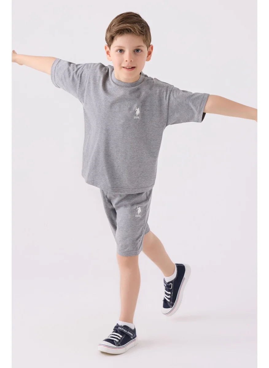 يو اس بولو اسن Boys Gray Melange Bermuda Set