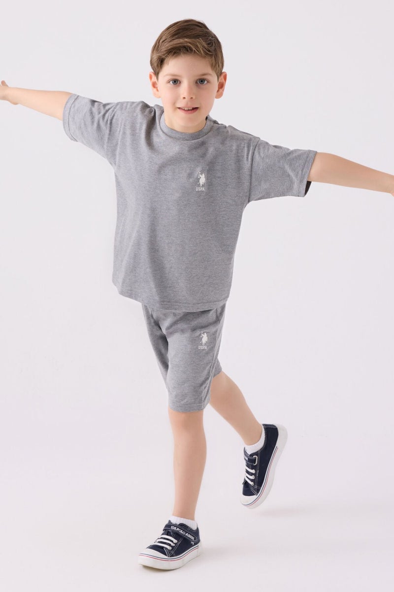 U.S. Polo Assn. Boys Gray Melange Bermuda Set  - Image 1