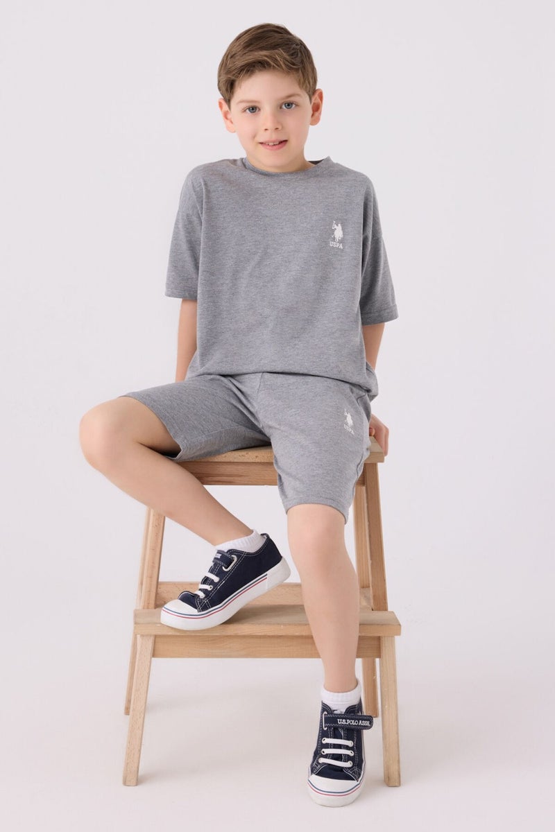 U.S. Polo Assn. Boys Gray Melange Bermuda Set  - Image 3