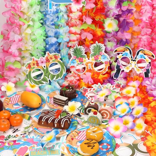 Atonofun 48 PCS Leis for Luau Party, Hawaiian Leis Bulk, Luau Party Glasses, Flowers Hair Clip Tropical Birthday Summer Beach Luau Party Favors Supplies - Image 3