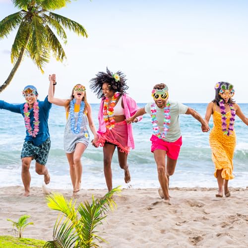 Atonofun 48 PCS Leis for Luau Party, Hawaiian Leis Bulk, Luau Party Glasses, Flowers Hair Clip Tropical Birthday Summer Beach Luau Party Favors Supplies - Image 5
