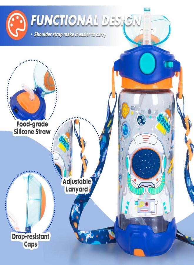 YOYTOO Kids Water Bottle with Straw/Lanyard for School Kids Girls Boys, 22oz BPA Free Child Drinking Water Bottle One-Click-Open Leak-Proof Locking Flip Lid for School Sport Travel - Image 2