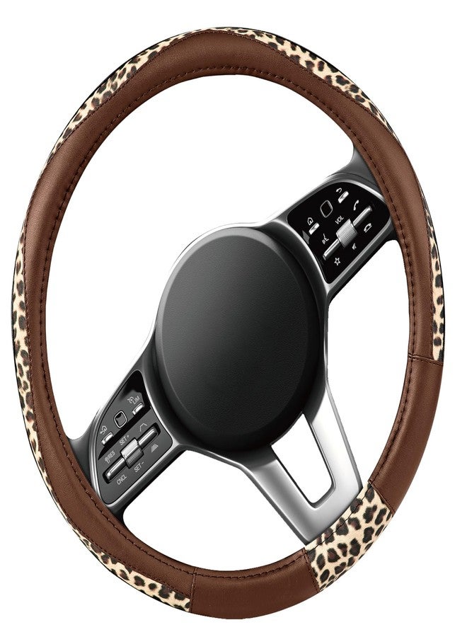 Road Comforts Steering Wheel Cover - Made with PVC Leather and Leopard Fabric - Universal 14 1/2 inches to 15 inches for Most Automotive Steering Wheel - Cheetah Print - Brown - Image 2