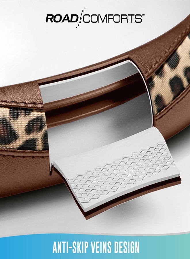 Road Comforts Steering Wheel Cover - Made with PVC Leather and Leopard Fabric - Universal 14 1/2 inches to 15 inches for Most Automotive Steering Wheel - Cheetah Print - Brown - Image 4