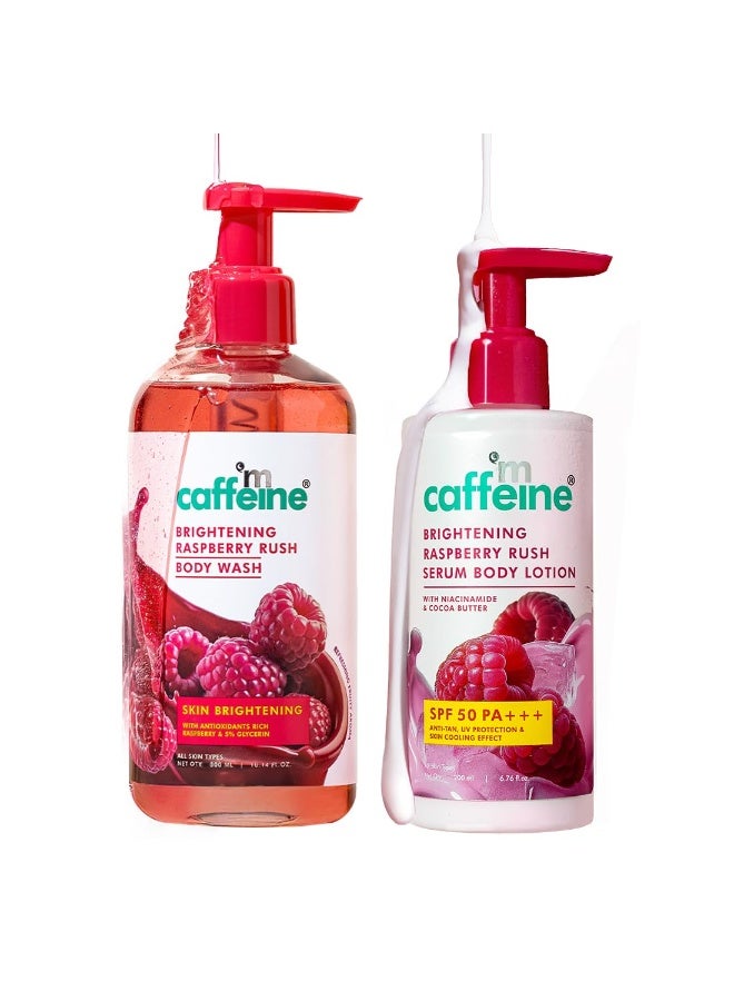 mcaffeine All Skin Brightening Spf 50 Pa+++ Sunscreen Body Lotion & Wash Raspberry Combo,Deeply Cleanses,Tan Removal With Vit C & Niacinamide,Lightweight,Non-Sticky Sun Protection - 200Ml - Image 1