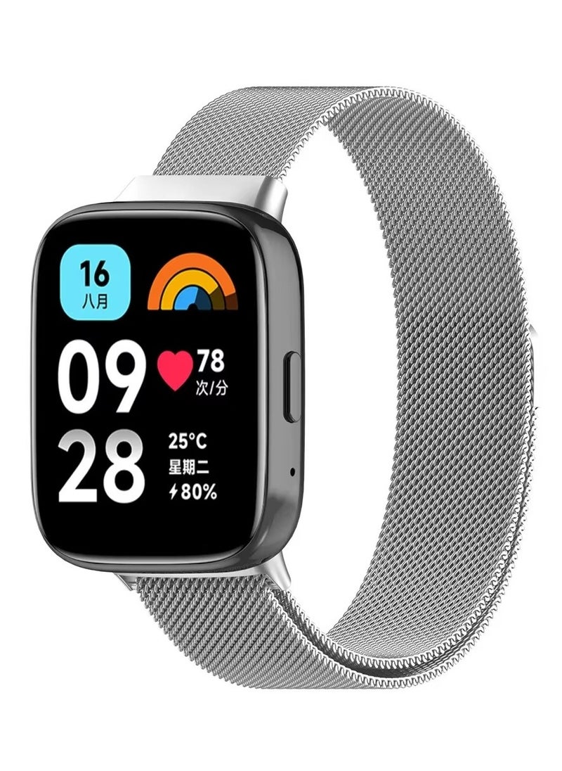 Generic Replacement Band for Xiaomi Redmi Watch 3 Lite Band Magnetic Stainless Steel Strap Loop Watch Band Sports Straps (Silver)  - Image 1