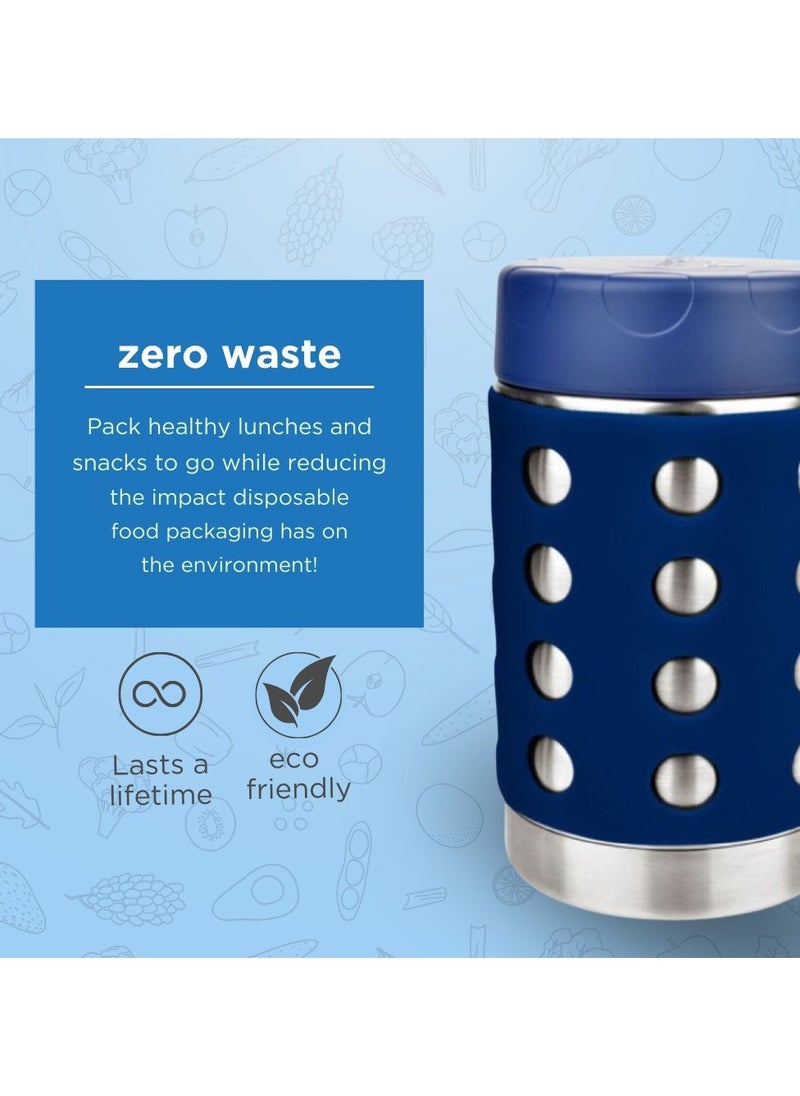 LunchBots Thermal 16 oz Triple Insulated Food Container - Hot 6 Hours or Cold 16 Hours - Leak Proof Thermos Soup Jar - All Stainless Interior - Navy Lid - Navy Dots - pzsku/Z70FB0EF91459AA88B86FZ/45/_/1713606055/450e313d-281f-4c98-9a14-baff0ef0b2fb