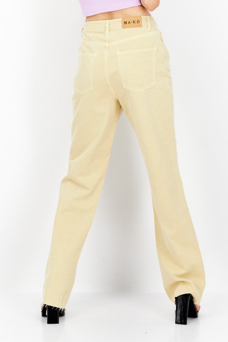 NA-KD Women Regular Fit Plain Denim Jeans, Yellow - Image 3
