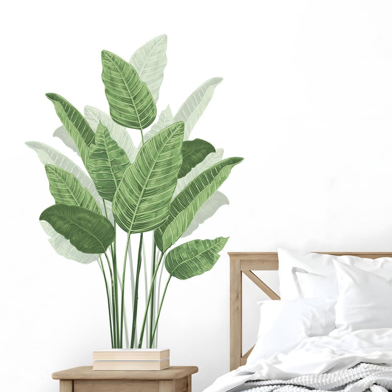 Supzone Tropical Plant Leaves Wall Decals, Boho Spring Summer Green Palm Leaf Bird of Paradise Wall Stickers Poster Art Murals Decor for Adult Nursery Classroom Living Room Office Bedroom Gifts for Mom - Image 4